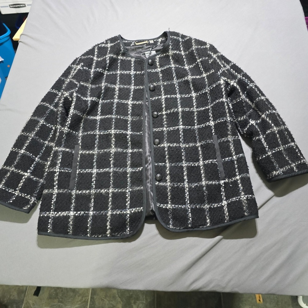 new T Tahari Jacket Womens 14 Wool Blend Tweed Button  Academic Old Money
